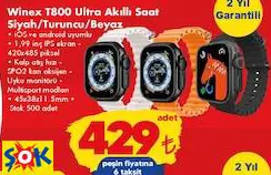 WİNEX T800 ULTRA AKILLI SAAT SİYAH/TURUNCU/BEYAZ
